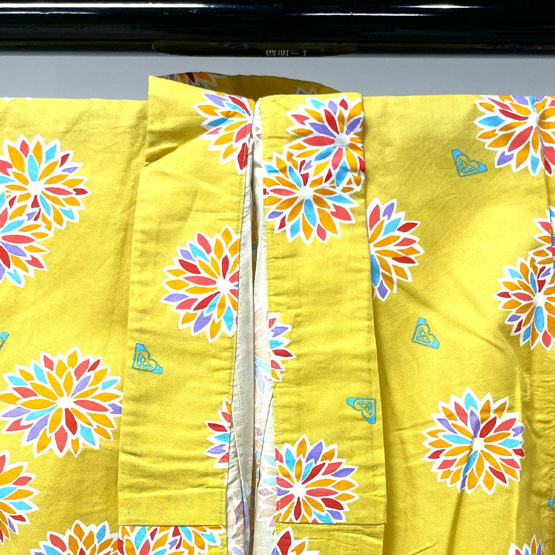 浴衣 支子色 抽象模様 木綿 Sランク 単衣 身丈160.5cm 裄丈64cm 黄系 1118001232423