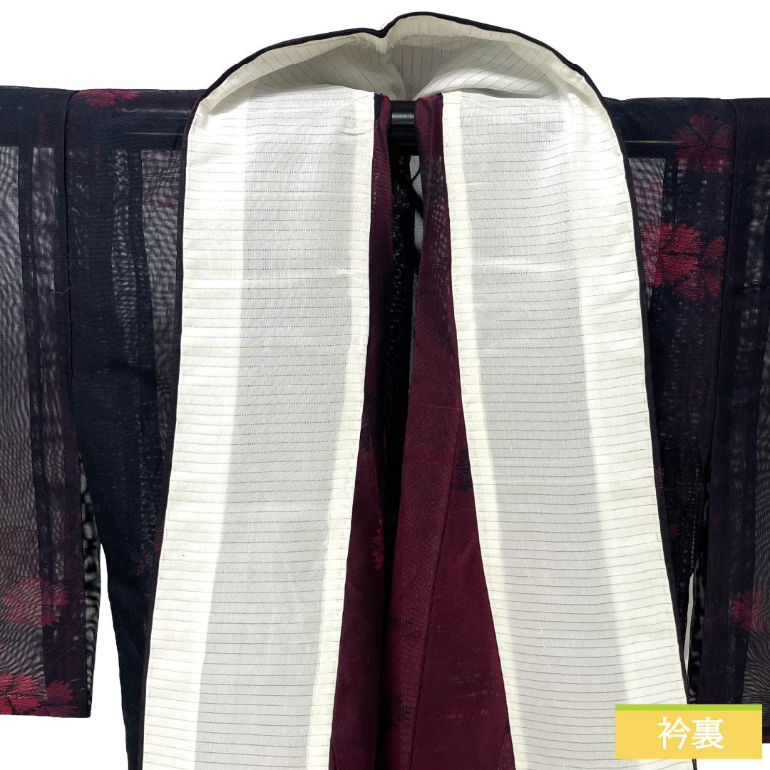 夏物 正絹 お召 Aランク 身丈150.5cm 裄丈63cm コスモス 紗 黒系 1132004653110