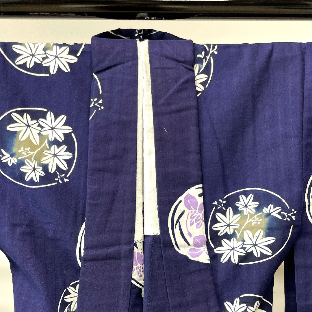 浴衣 しつけ糸付き 未使用品 濃紺色 菖蒲 木綿 Sランク 単衣 身丈166cm 裄丈67.5cm 紺系 1118002822518