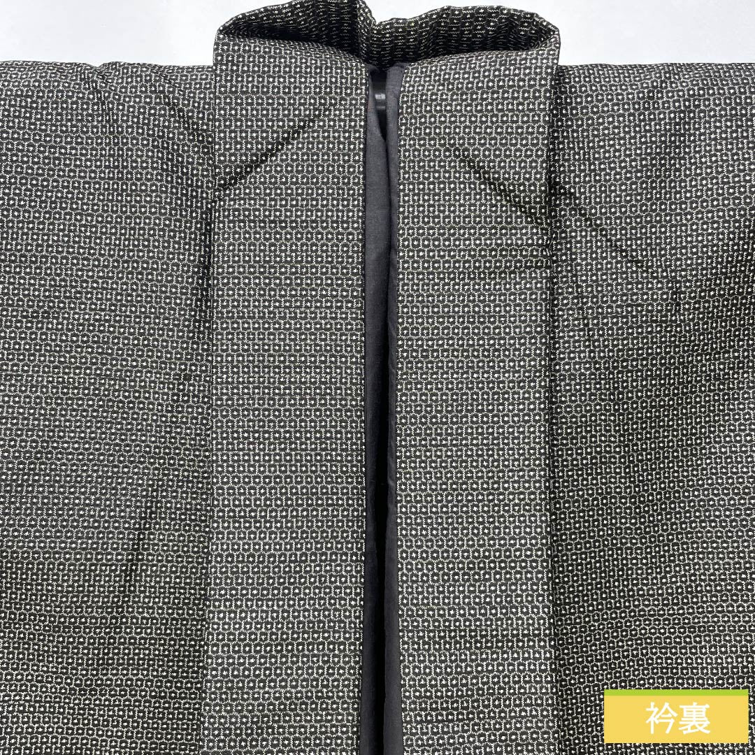 Men's Pure Silk A-Rank Oshima Tsumugi 100 Tortoise Shell Ensemble, Lined, Black, Length 145.5cm, Sleeve Length 68.5cm, Product Number: 1119001483410