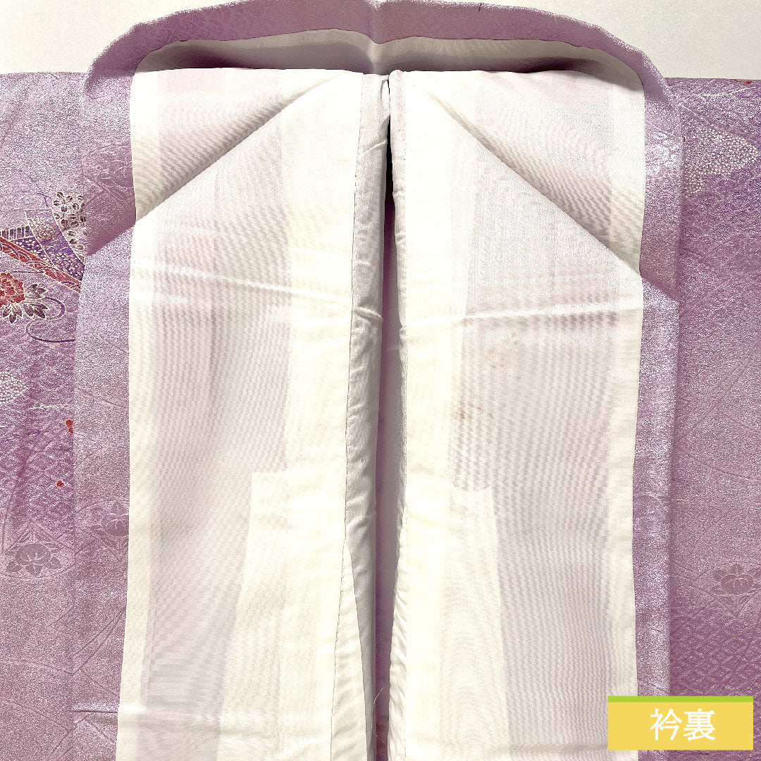 小紋 ポリエステル 身丈157cm 裄丈63cm 袷 浅紫色(あさきむらさきいろ) 洗える着物 吉祥文様 しつけ糸付き 未使用品 Sランク 紫系 1115004572320