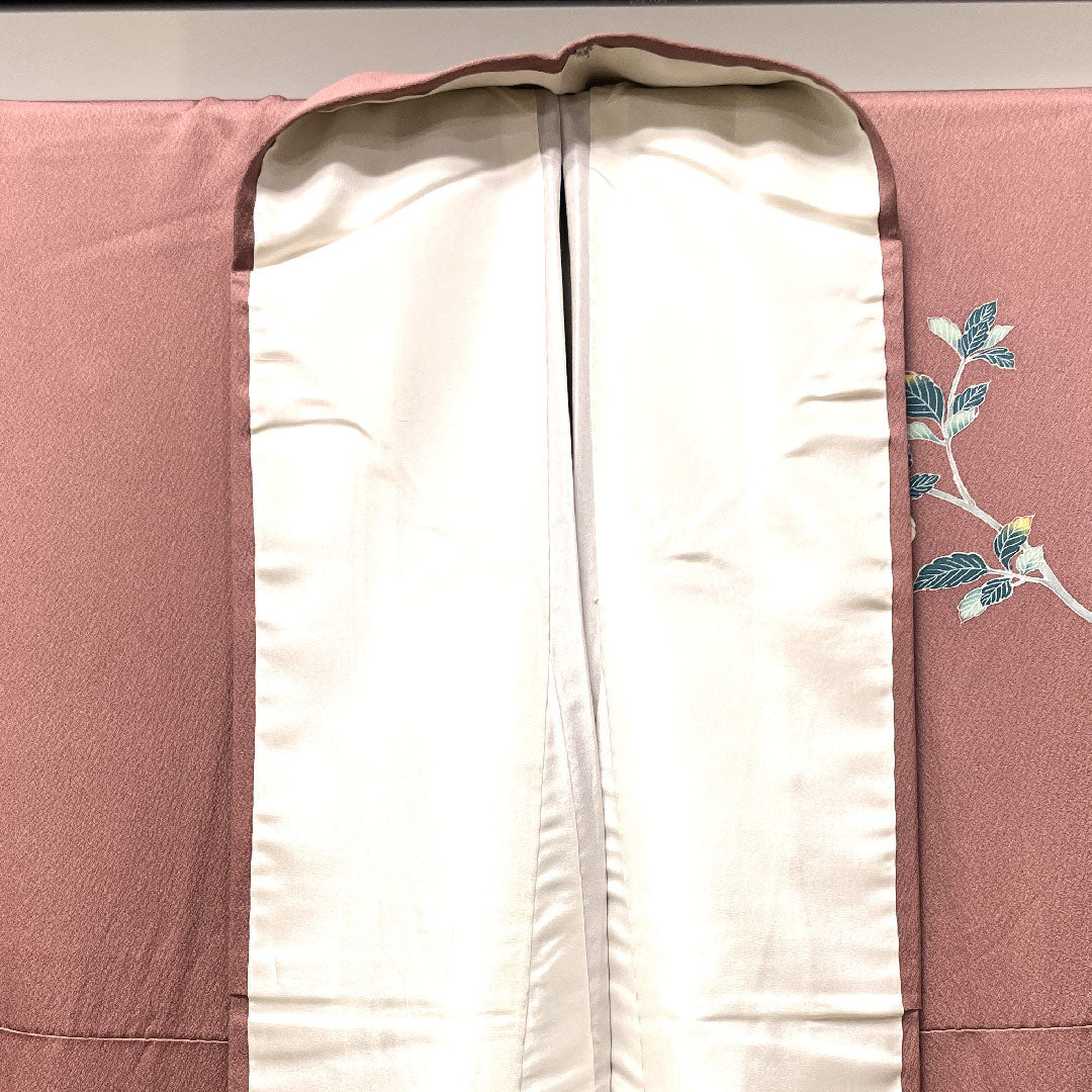 訪問着 正絹 袷 身丈158cm 裄丈63cm 蝋積紅色 京友禅 草花模様 Sランク ピンク系 1112003012313