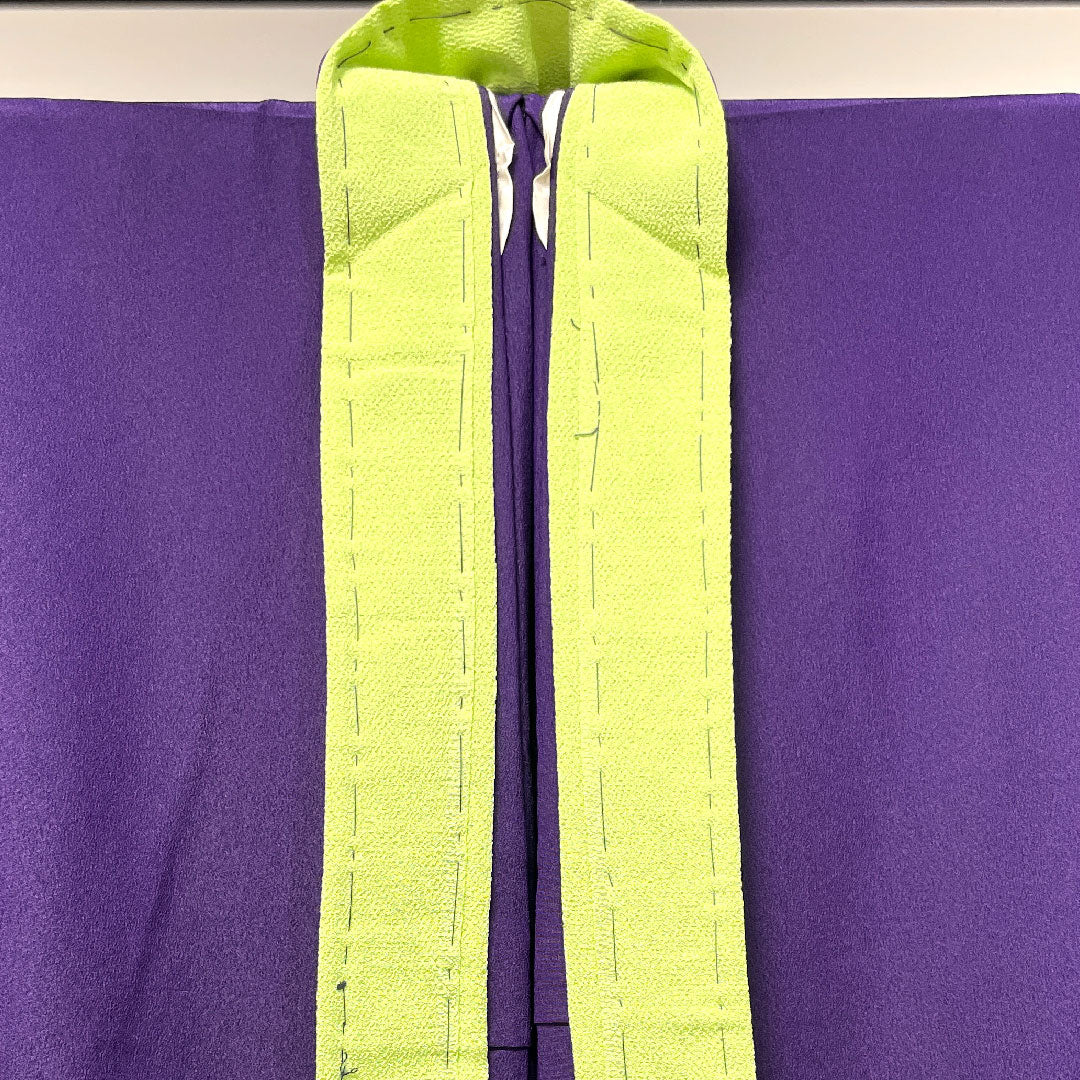 色無地 ポリエステル 茄子紺色 洗える着物 素無地 半衿付き 身丈150.5cm 裄丈64.5cm 胴抜き Sランク 紫系 1114001002120