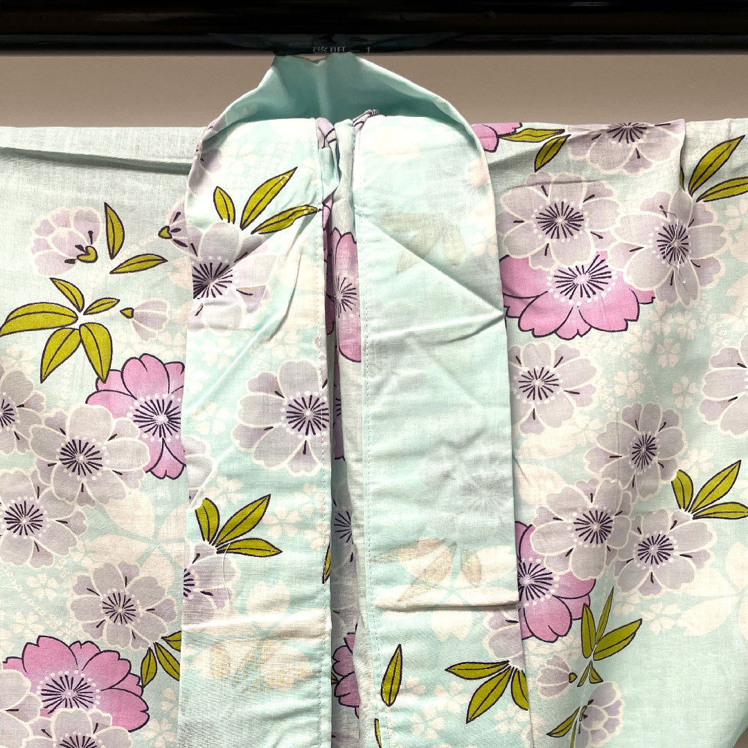 浴衣 瓶覗色 桜 木綿 Sランク 単衣 身丈166cm 裄丈65cm 水色系 1118002642524
