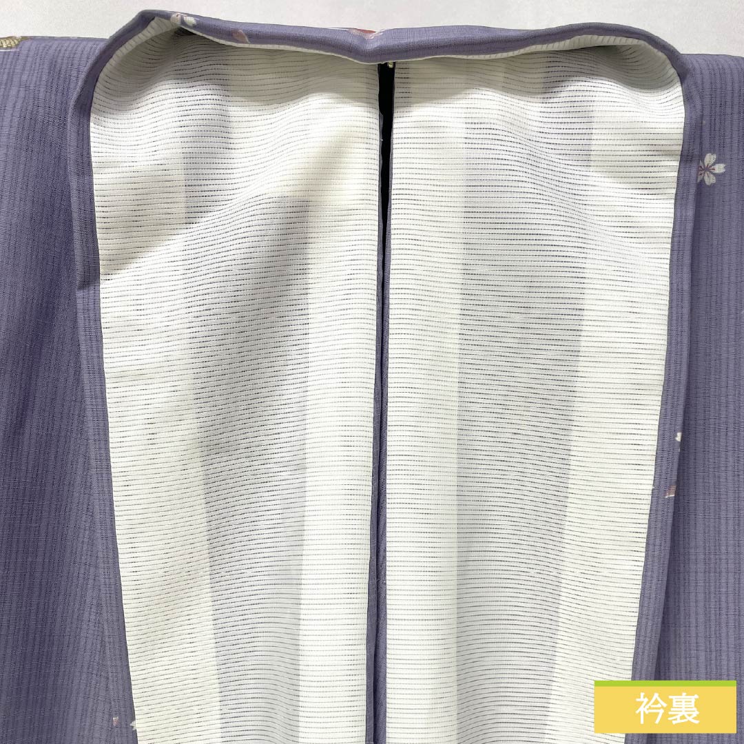 夏物 ポリエステル 小紋 身丈167cm 裄丈64.5cm 紅湊色(べにみなといろ) 月見うさぎ 洗える着物 紗 Sランク 紫系 1132002172520