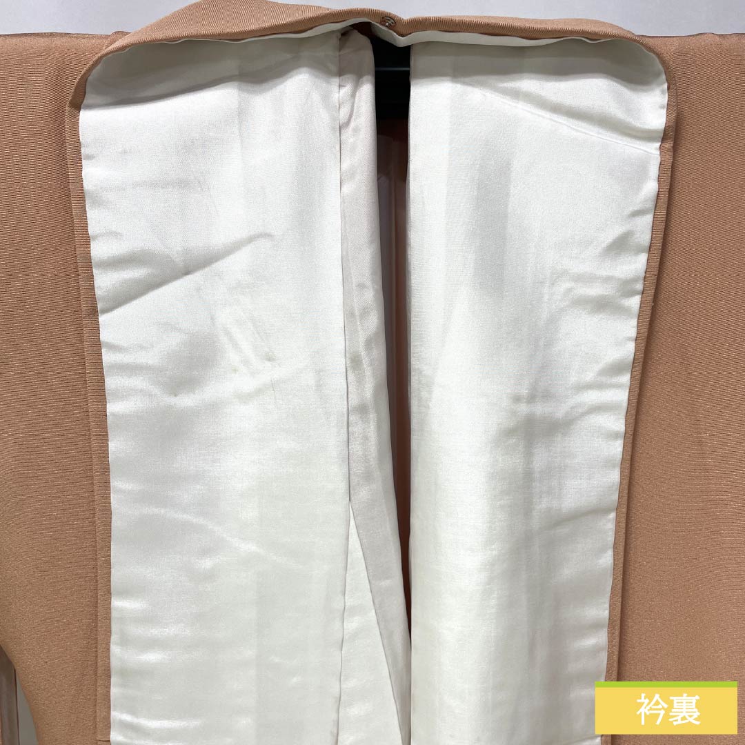 訪問着 正絹 Sランク 袷 身丈157.5cm 裄丈63cm 鮭色(さけいろ) 丸に蔦 付下げ 一つ紋 刺繍 草花 ピンク系 1112006332313