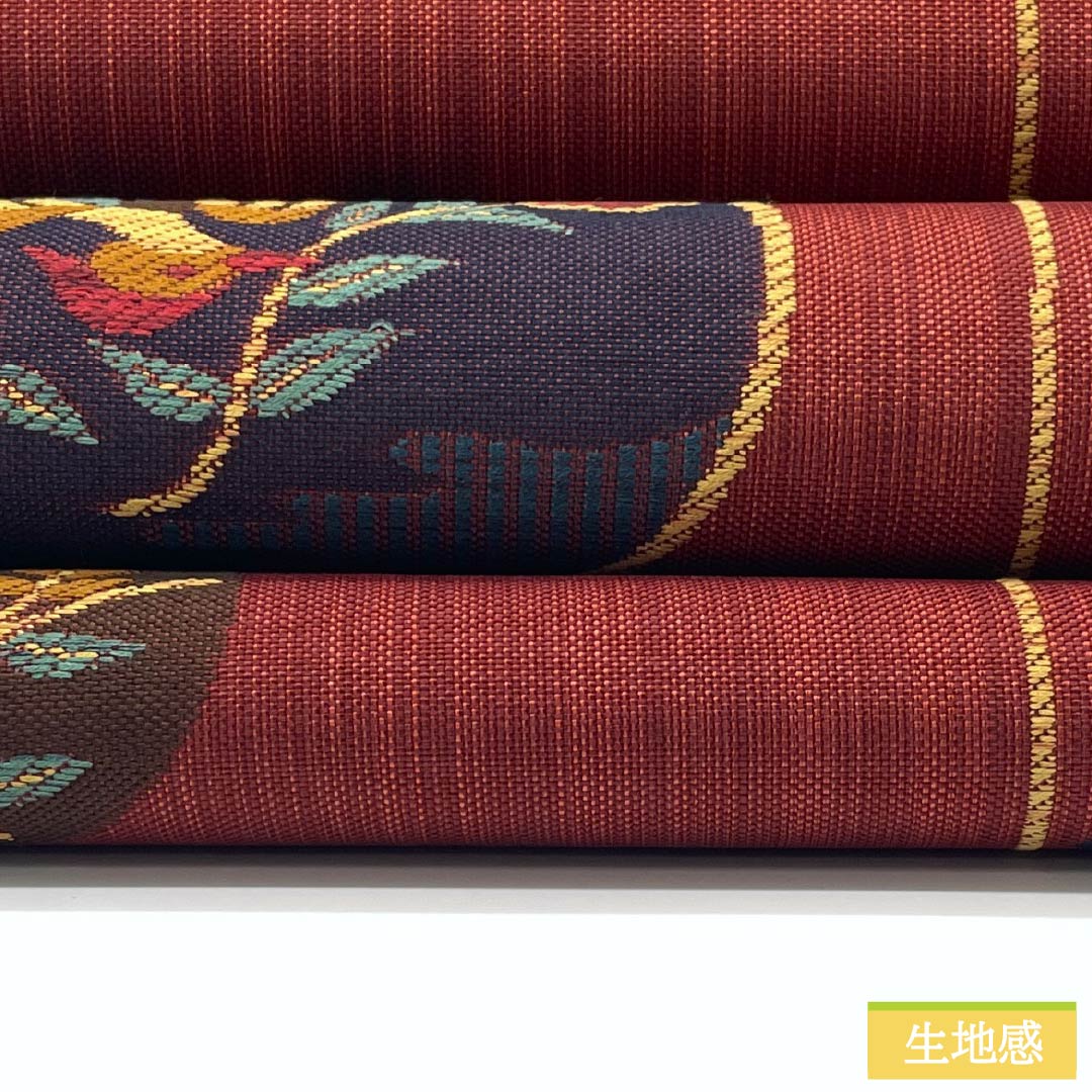 袋帯 正絹 Sランク 生臙脂色(しょうえんじいろ) 更紗文様 鳳凰 帯丈428cm 六通 カジュアル 朱系 1123015742316