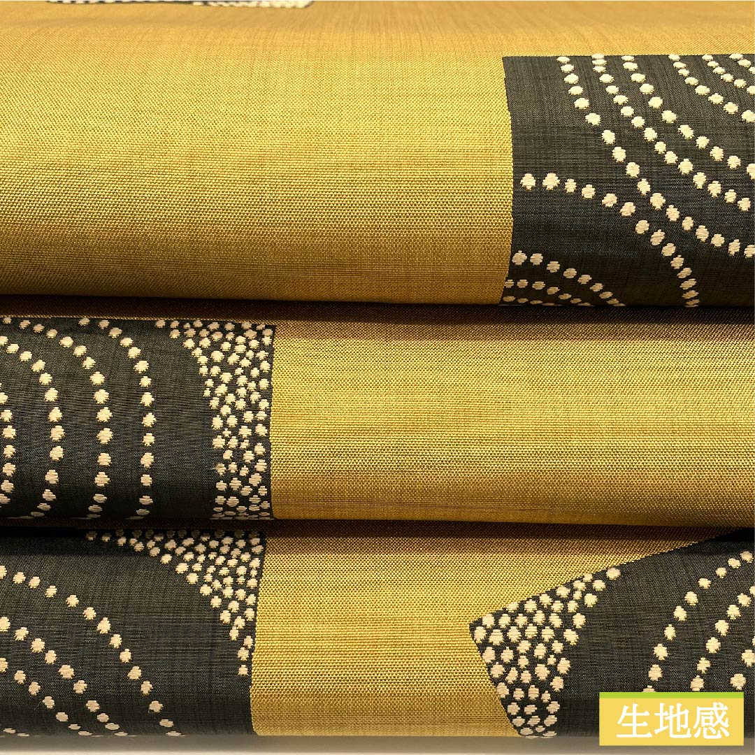 袋帯 黄金色(こがねいろ) 陣屋織 紙吹雪 渦巻き 帯丈440cm 正絹 Sランク 六通 カジュアル 黄系 1123011152323