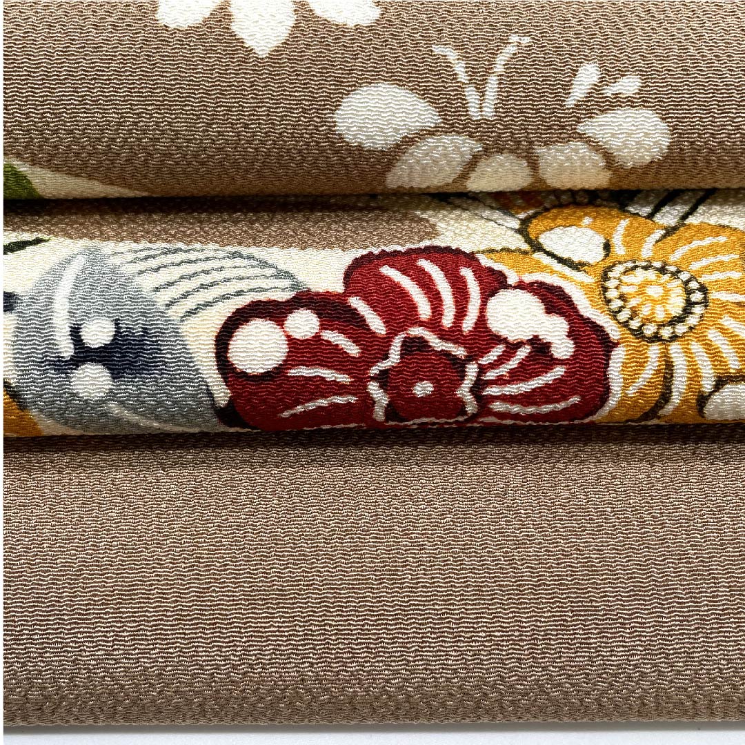 名古屋帯 小鹿色 京紅型 栗山工房 辻ヶ花模様 帯丈376.5cm 正絹 Sランク ポイント柄 カジュアル 茶系 1124005192314 名古屋仕立て