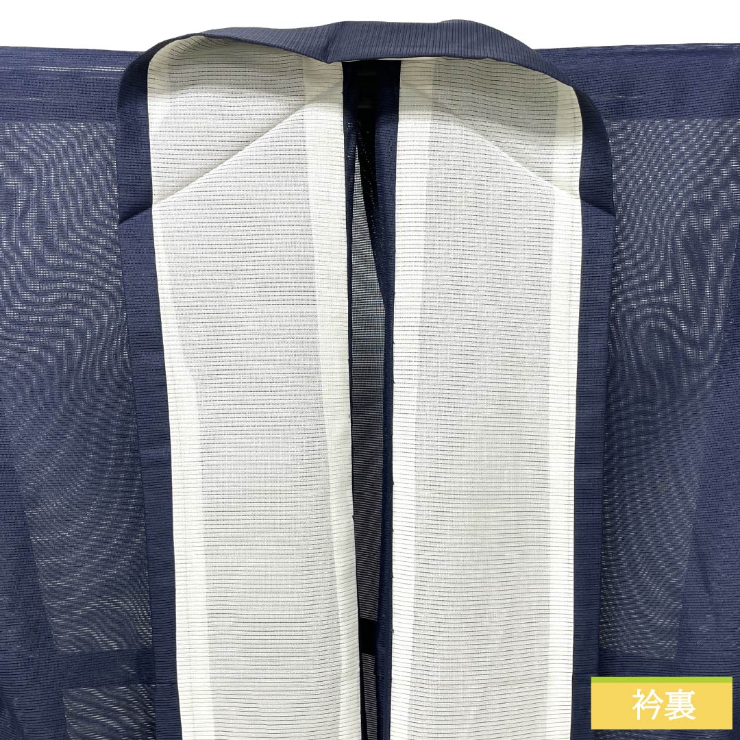 夏物 ポリエステル 色無地 Sランク 身丈162cm 裄丈64.5cm 濃紺色(のうこんいろ) 洗える着物 素無地 絽 紺系 1132003992418