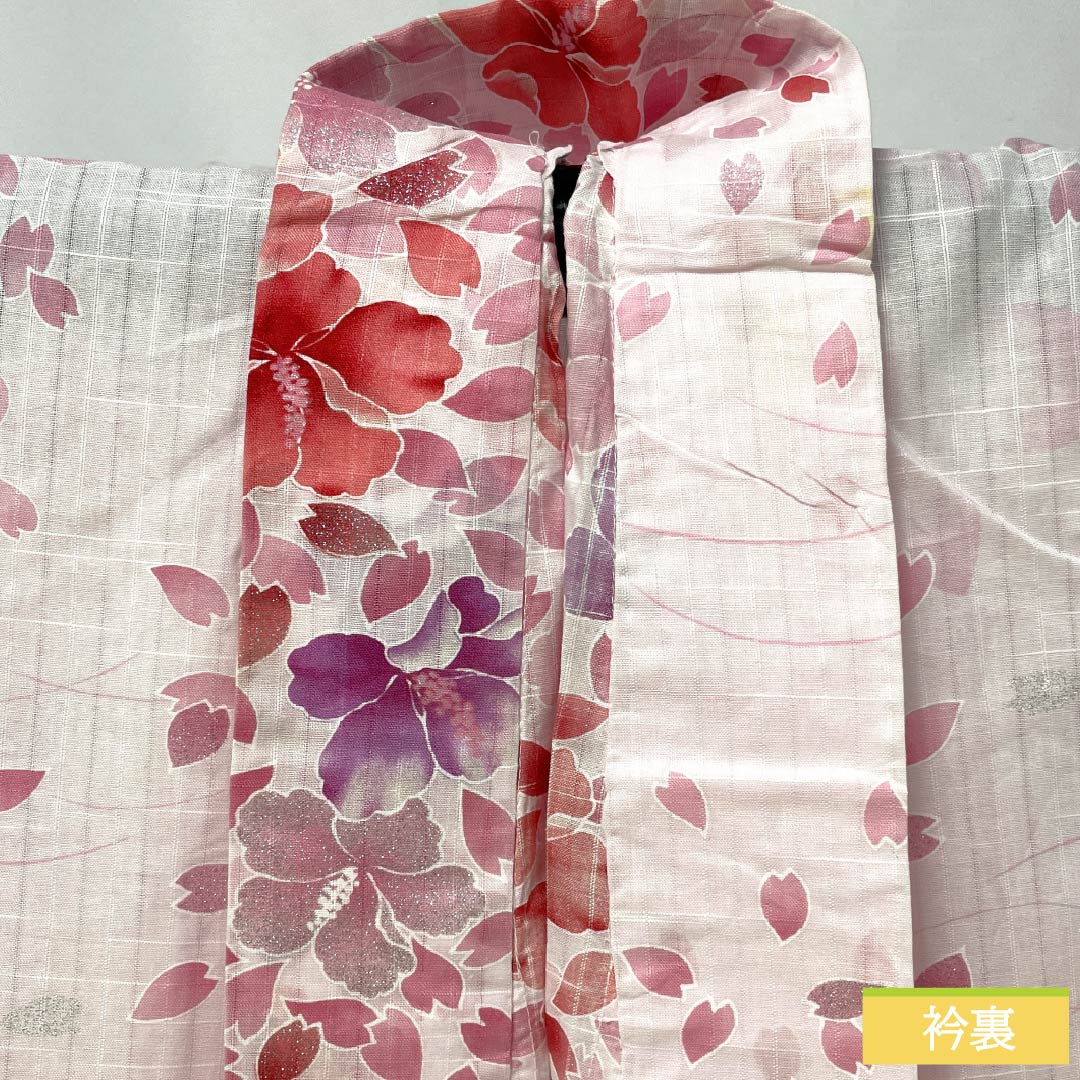 浴衣 木綿 身丈164cm 裄丈66cm Aランク 単衣 ピンク系 桜色(さくらいろ) 洋花 ラメ 1118006213413
