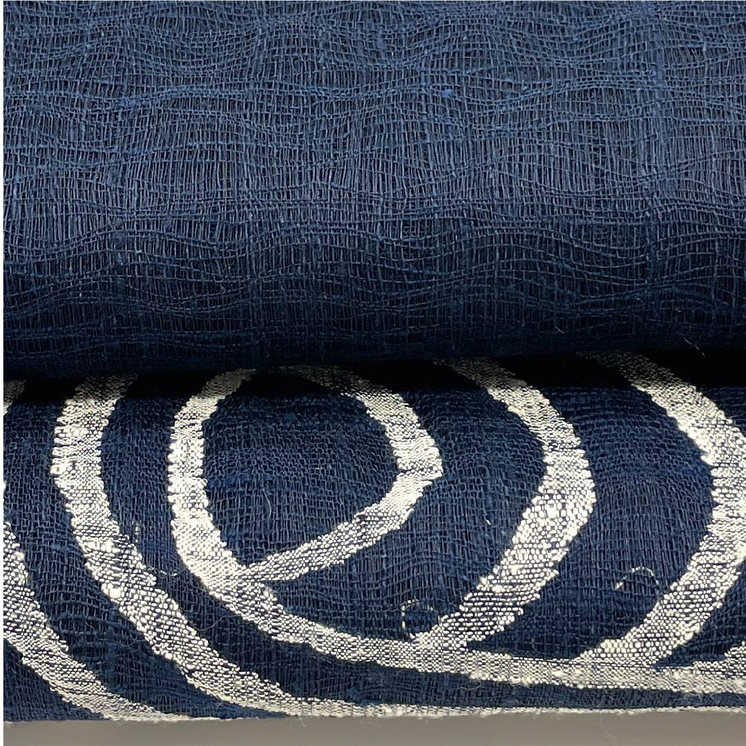 袋帯 夏帯 紺鉄色(こんてついろ) 抽象模様 夏物 帯丈440cm 正絹 Sランク ポイント柄 カジュアル 紺系 1123008522318