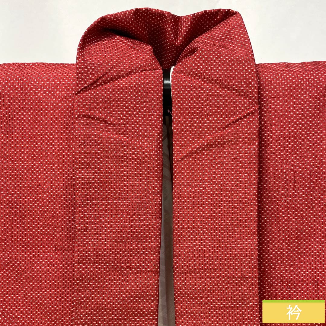 羽織 正絹 Aランク 身丈79cm 裄丈63.5cm 茜色(あかねいろ) 絣 紬地 羽織紐付き 袷 赤系 1117001283912