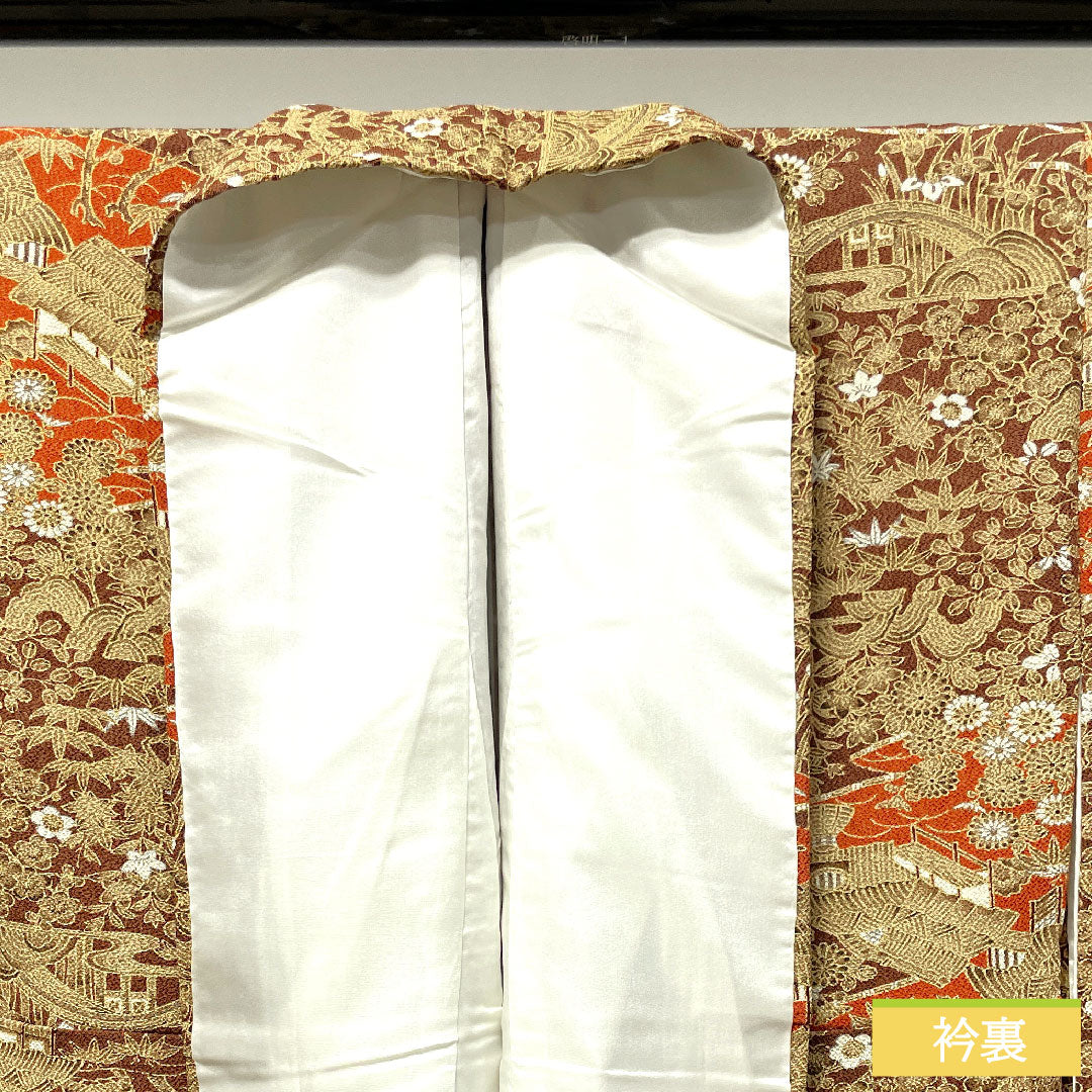 Komon, pure silk, length 157cm, sleeve length 64.5cm, lined, dark brown, Chayatsuji, Shochikubai, S rank, brown, 1115003602314