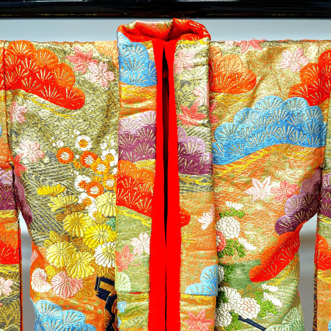 色打掛 身丈195cm 唐織 松 菊 花車 正絹 Sランク 袷 朱系 1110000412916