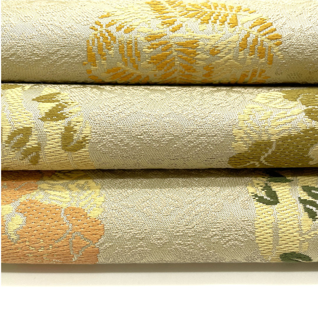 (未仕立)袋帯 灰白色(かいはくしょく) 上文錦 正倉院文様 帯丈443.5cm 正絹 Sランク 六通 セミフォーマル グレー系 1123004782322