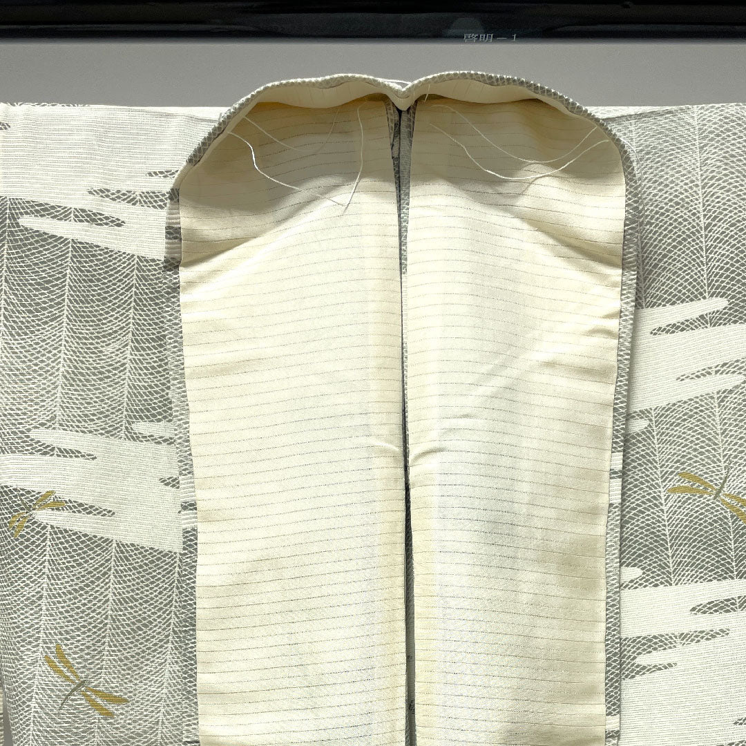 夏物 正絹 小紋 身丈155cm 裄丈62cm 乳白色(にゅうはくしょく) トンボ 道長取り 絽 Sランク クリーム系 1132000602315