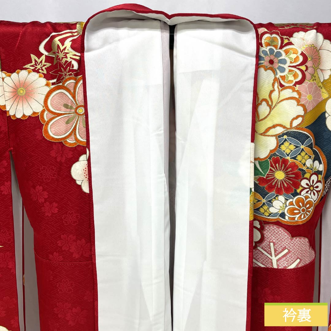 振袖 正絹 Sランク 身丈170.5cm 裄丈67.5cm 袷 真紅色(しんくいろ) 京友禅 吉祥文様 松竹梅 菊 ECOガード加工 赤系 1113002602612