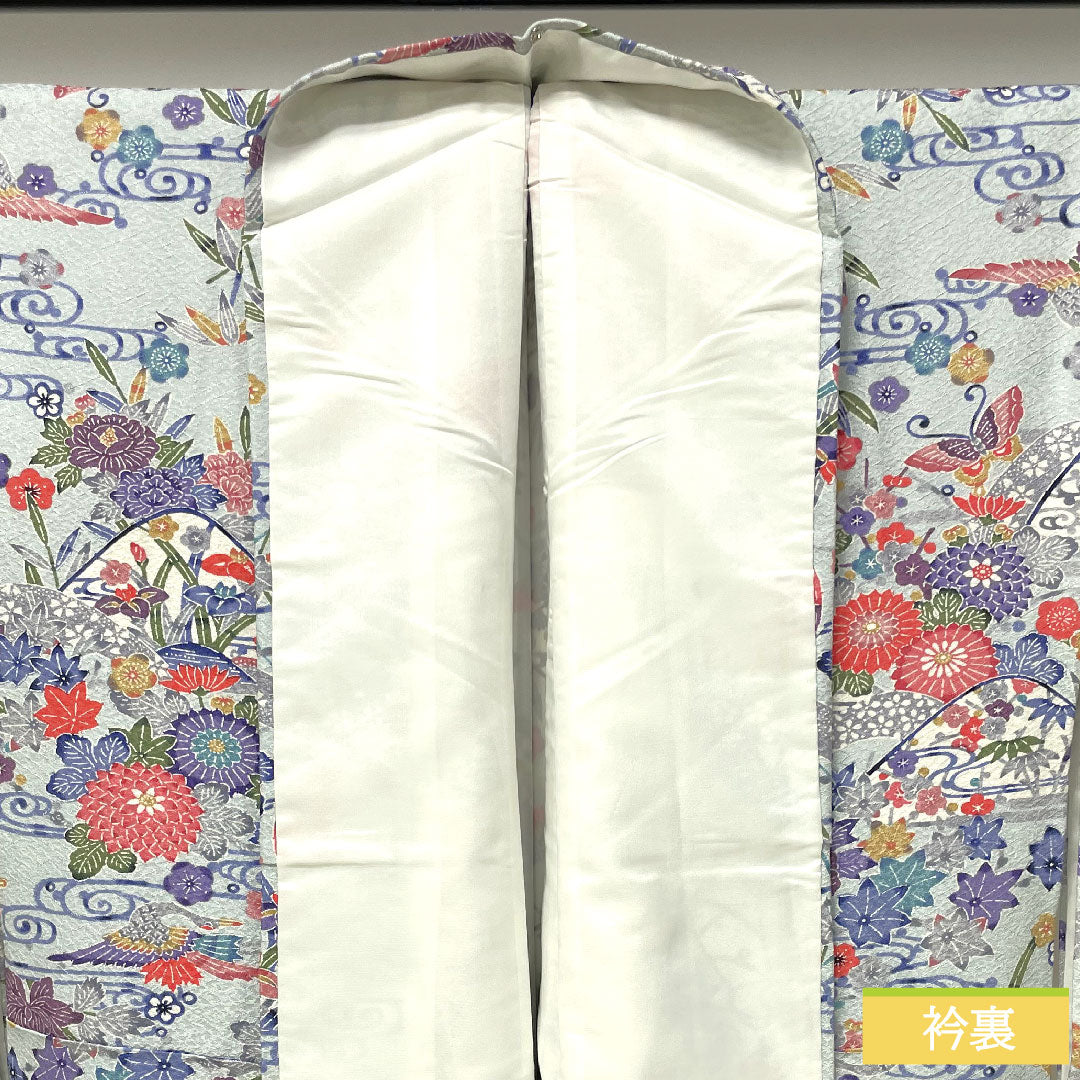 Komon, pure silk, length 162.5cm, sleeve length 64cm, lined, indigo blue (aijiroiro), Kyoto Bingata, auspicious motif, S rank, light blue, 1115004462424