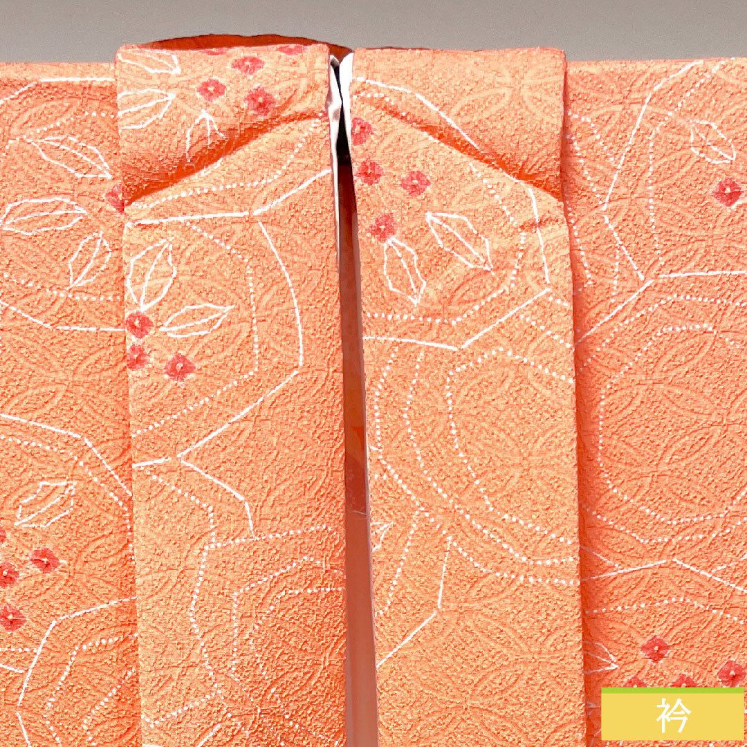 羽織 正絹 身丈62.5cm 裄丈63cm 珊瑚色(さんごいろ) 絞り 七宝 抽象模様 Sランク 袷 ピンク系 1117000912913