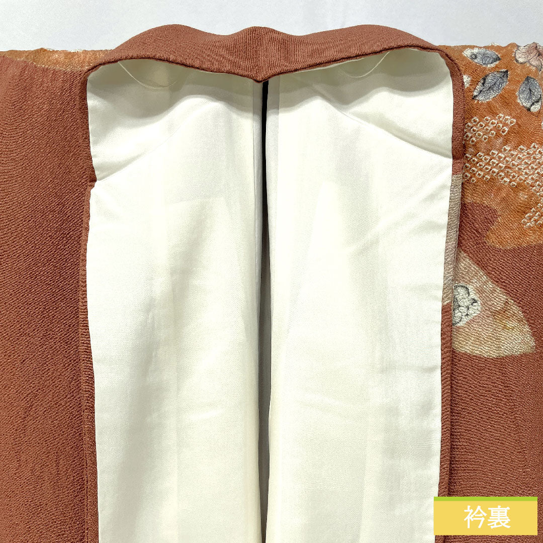 訪問着 正絹 袷 身丈154.5cm 裄丈62.5cm 雀色(すずめいろ) 京友禅 辻ヶ花 Aランク 茶系 1112005273214