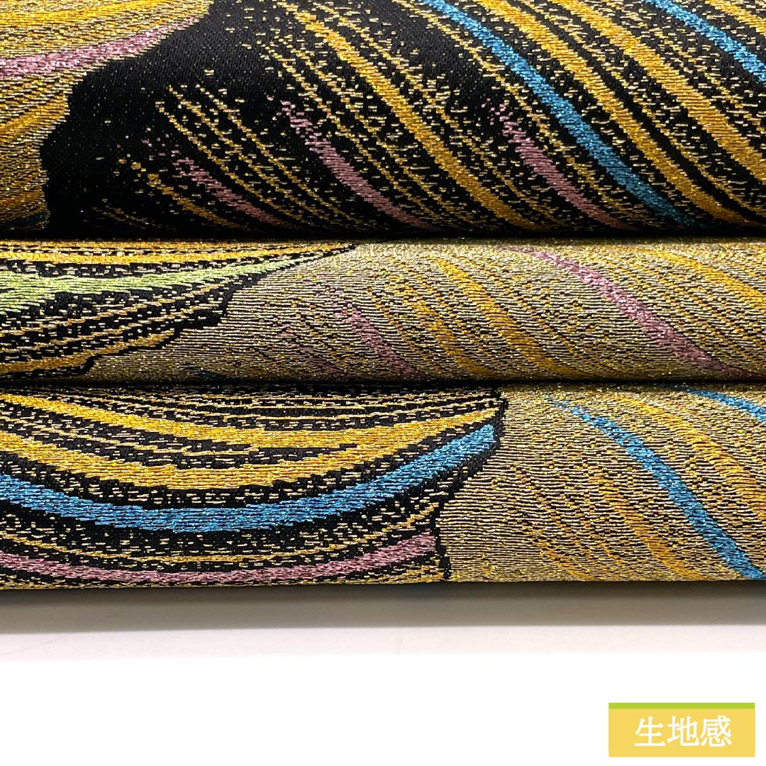 袋帯 正絹 振袖用 抽象模様 帯丈436cm Sランク 六通 フォーマル 金系 1123013572321