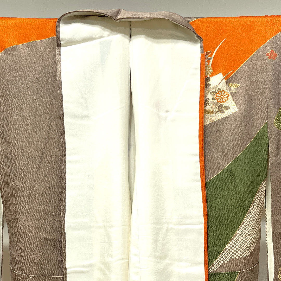 Homongi, pure silk, lined, length 157.5cm, sleeve length 63cm, auspicious motifs, chrysanthemum, pine, Seigaiha, A rank, gradation style, 1112002863399