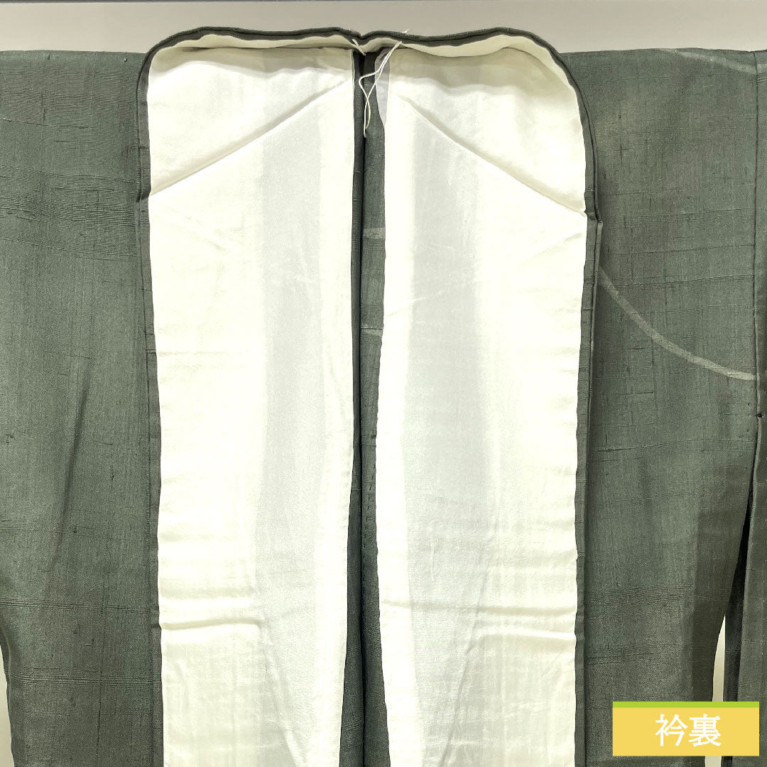 訪問着 正絹 単衣 身丈168.5cm 裄丈66.5cm 鈍色(にびいろ) 紬地 抽象模様 Sランク 緑系 1112004212519