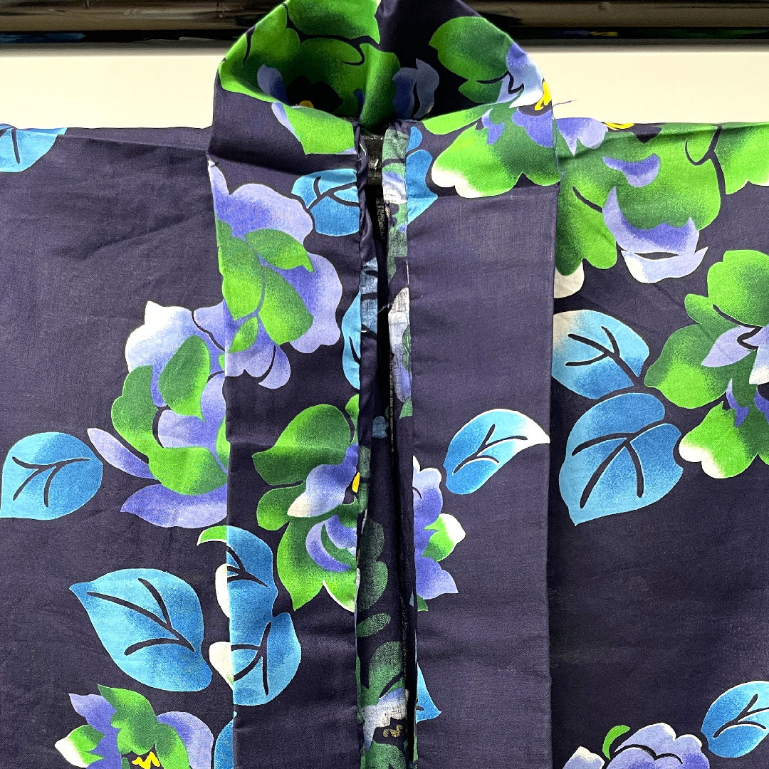 浴衣 濃紺色 山茶花 木綿 Sランク 単衣 身丈162cm 裄丈65.5cm 紺系 1118002582418