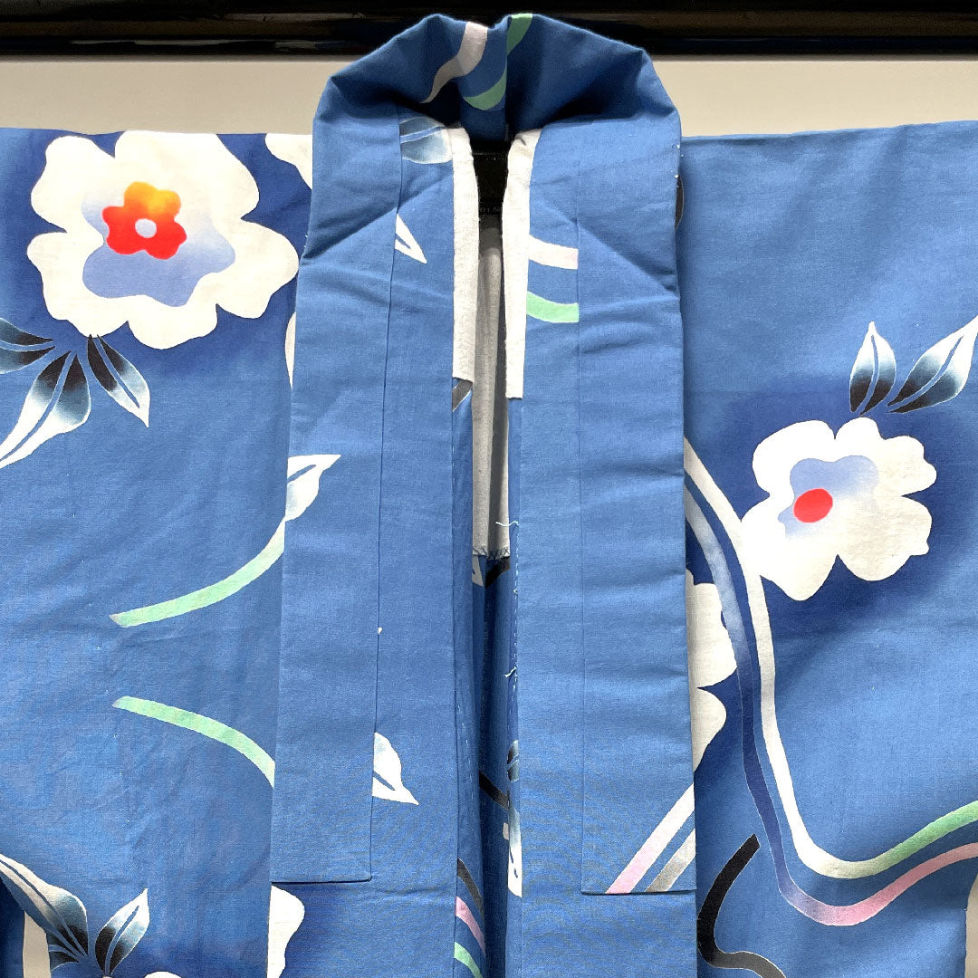 浴衣 空色 草花模様 木綿 Sランク 単衣 身丈152cm 裄丈63cm 青系 1118003342217