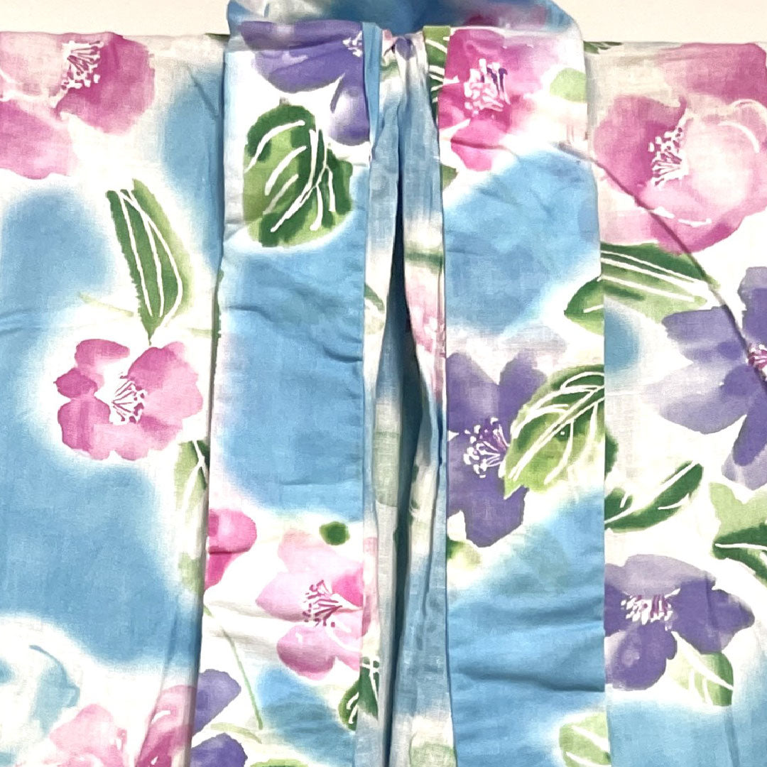 浴衣 浅縹色 花模様 木綿 Aランク 単衣 身丈166.5cm 裄丈64cm 青系 1118001083517