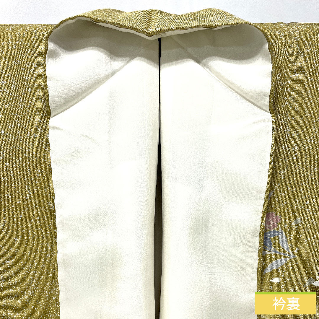 訪問着 正絹 袷 身丈160.5cm 裄丈65.5cm 梨子色(なしいろ) 京友禅 タタキ染 桜 Sランク 黄系 1112005622423