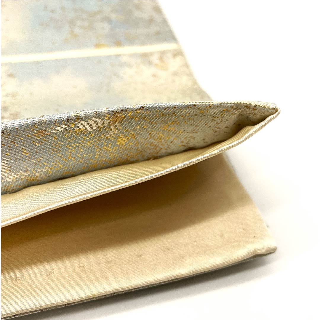 袋帯 青白磁色(せいはくじいろ) 引箔 幾何学模様 帯丈432cm 正絹 Aランク 六通 フォーマル 青系 1123002943317