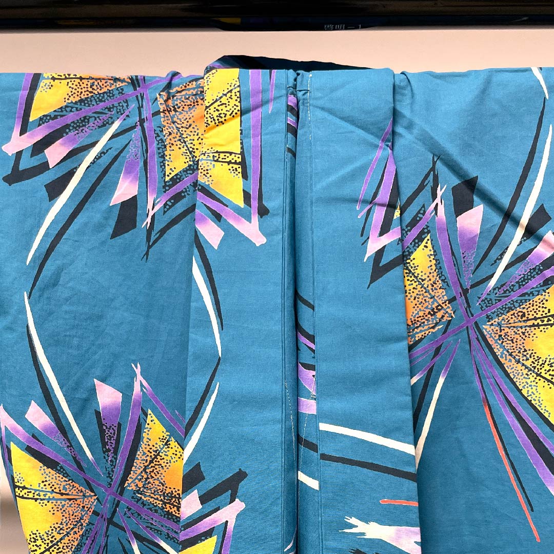 浴衣 錆浅葱色 蝶 木綿 Sランク 単衣 身丈167cm 裄丈68.5cm 青系 1118004282517