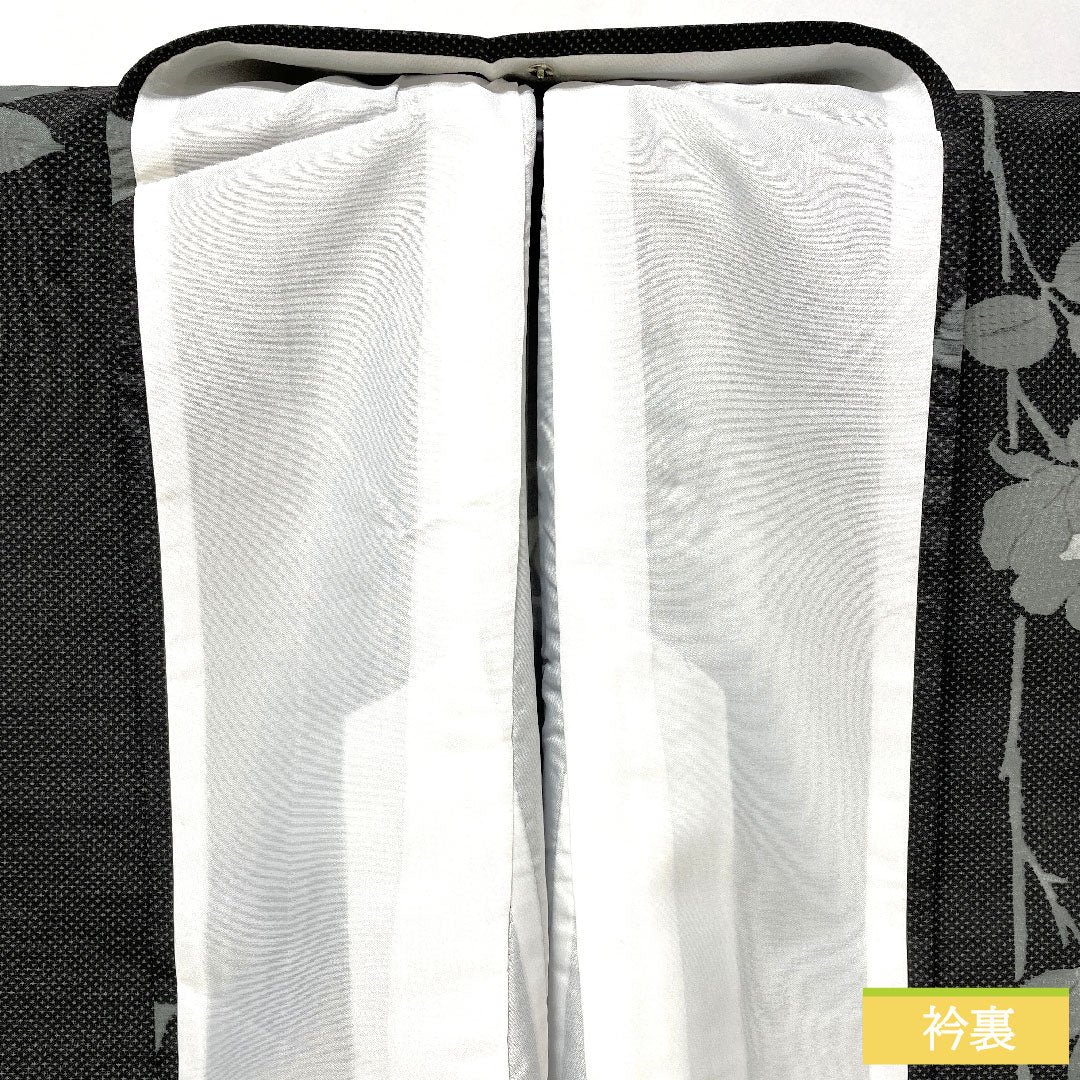 小紋 ポリエステル 身丈163.5cm 裄丈66.5cm 袷 墨黒色(すみぐろいろ) 洗える着物 バラ Sランク 黒系 1115004942410