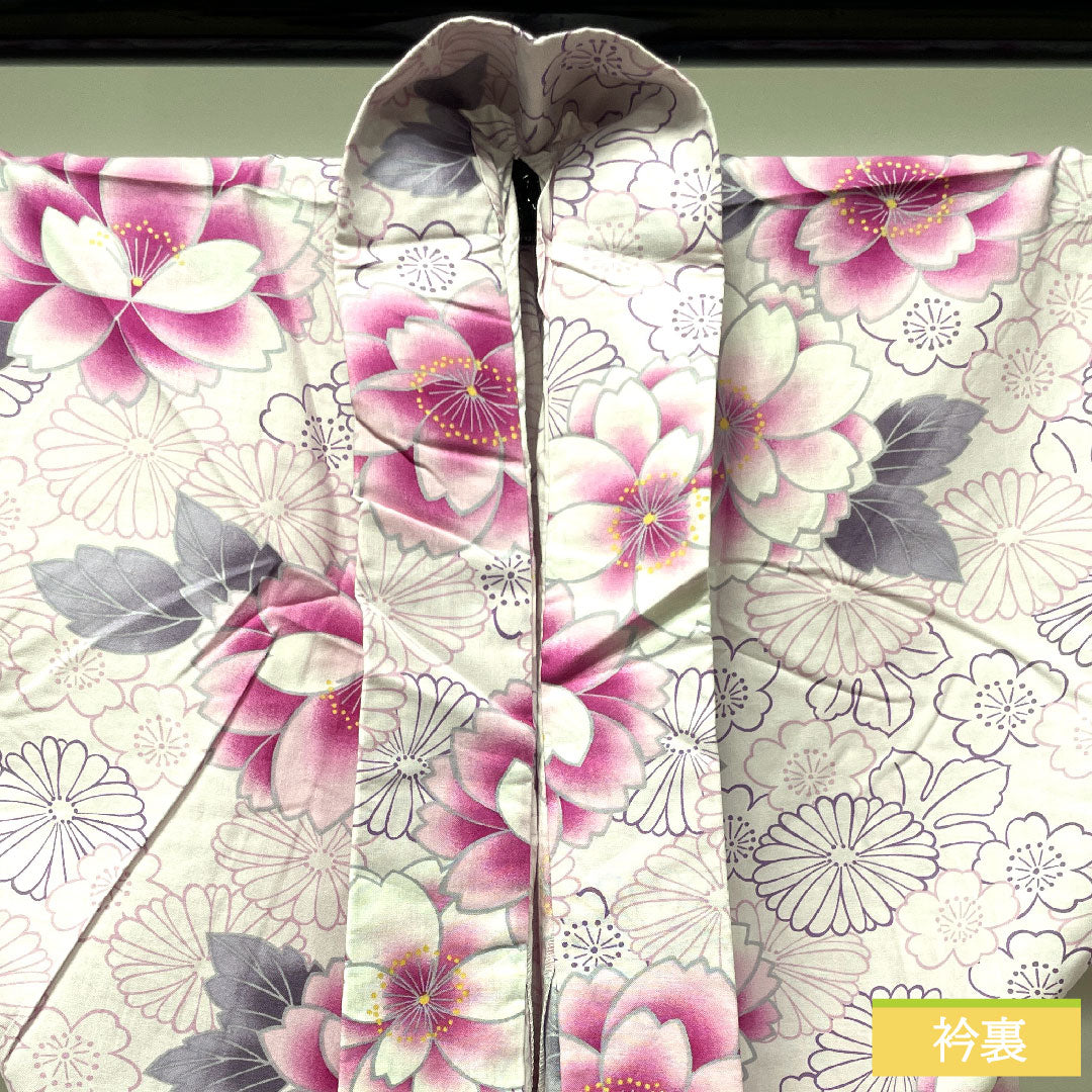 浴衣 木綿 身丈163cm 裄丈64.5cm Sランク 単衣 ピンク系 桜色(さくらいろ) 桜 菊 1118004542413