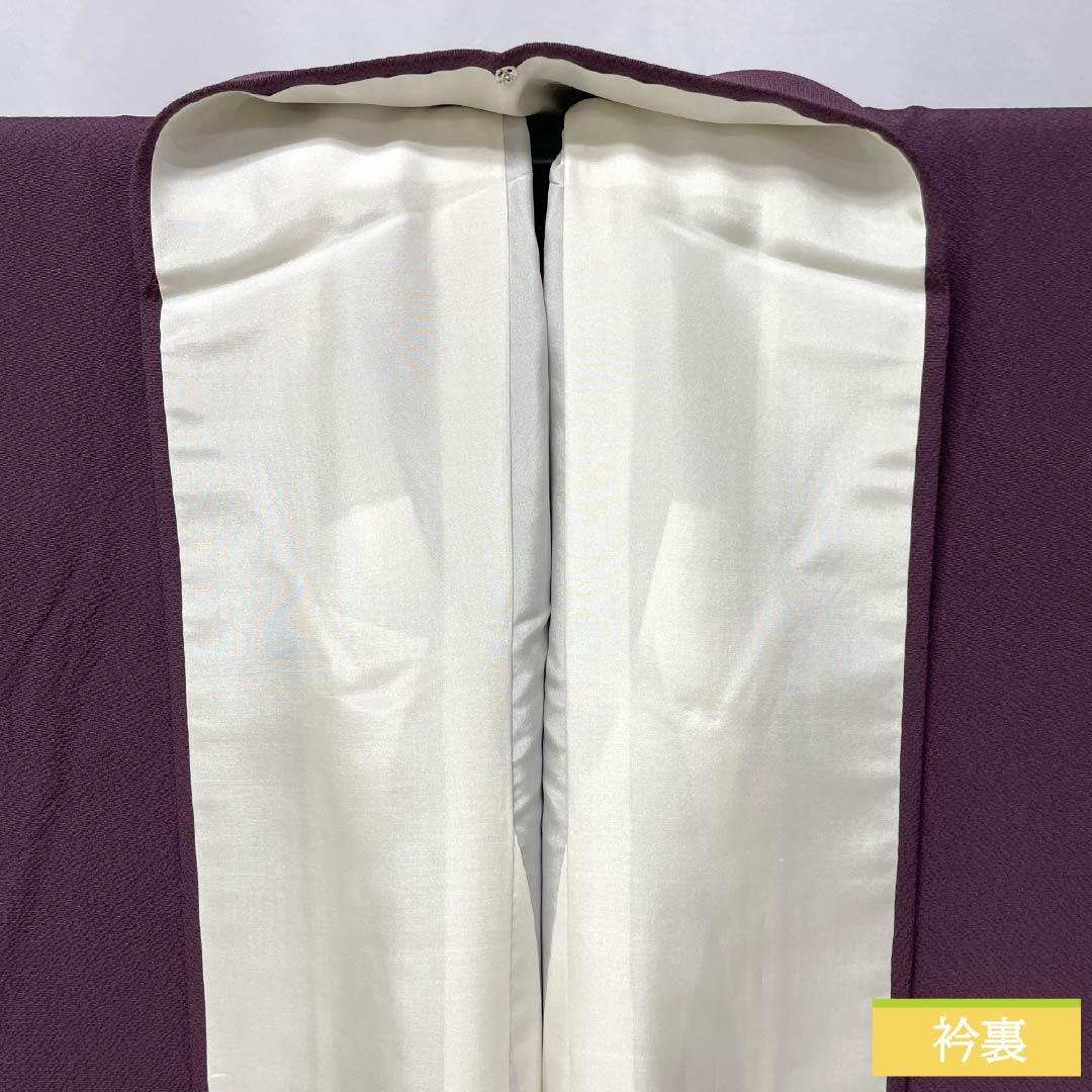 色無地 正絹 Sランク 身丈162.5cm 裄丈63.5cm 蒲萄色(えびいろ) ちりめん地 素無地 サンライト加工 袷 紫系 1114002332420