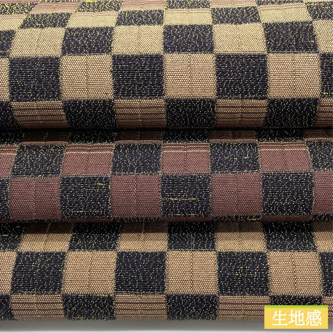 袋帯 檜皮色(ひわだいろ) 市松模様 帯丈440cm 正絹 Sランク 六通 カジュアル 茶系 1123009922314