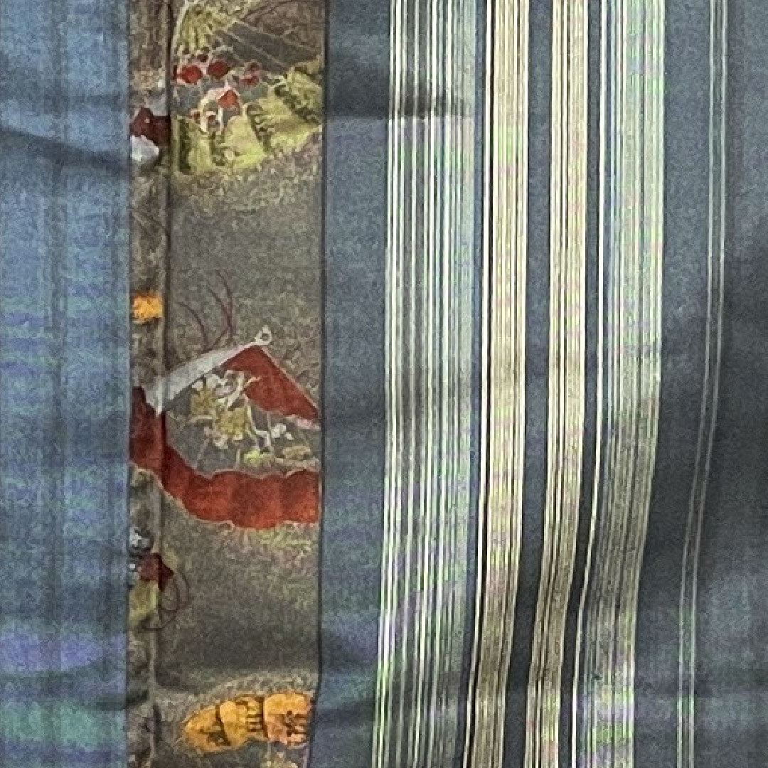 大島紬 身丈155cm 裄丈69.5cm 紺鼠色 藍鉄色 縞模様 正絹 Aランク 袷 青系 1116001693317
