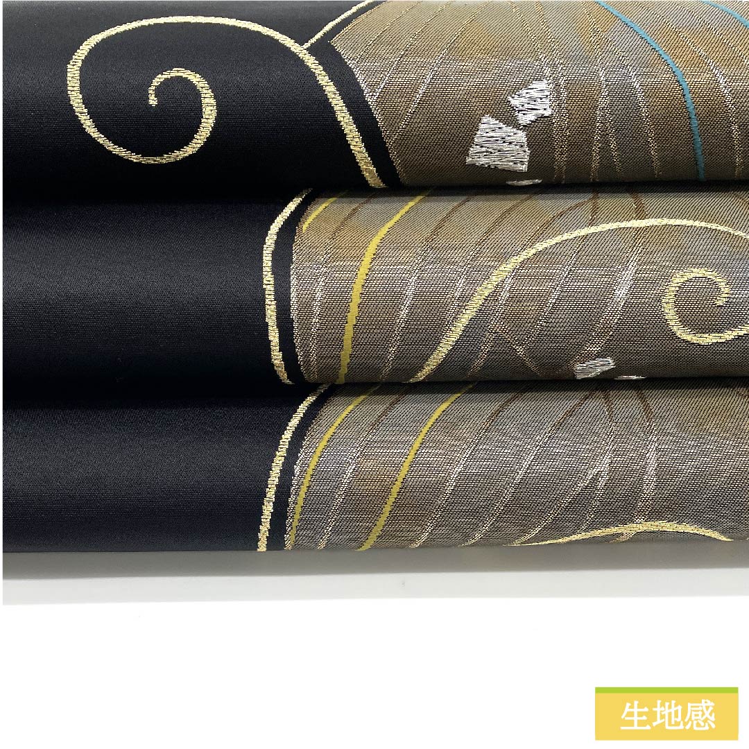 袋帯 正絹 黒色(くろいろ) 染分け 波文 帯丈436cm Sランク 六通 セミフォーマル 黒系 1123011472310