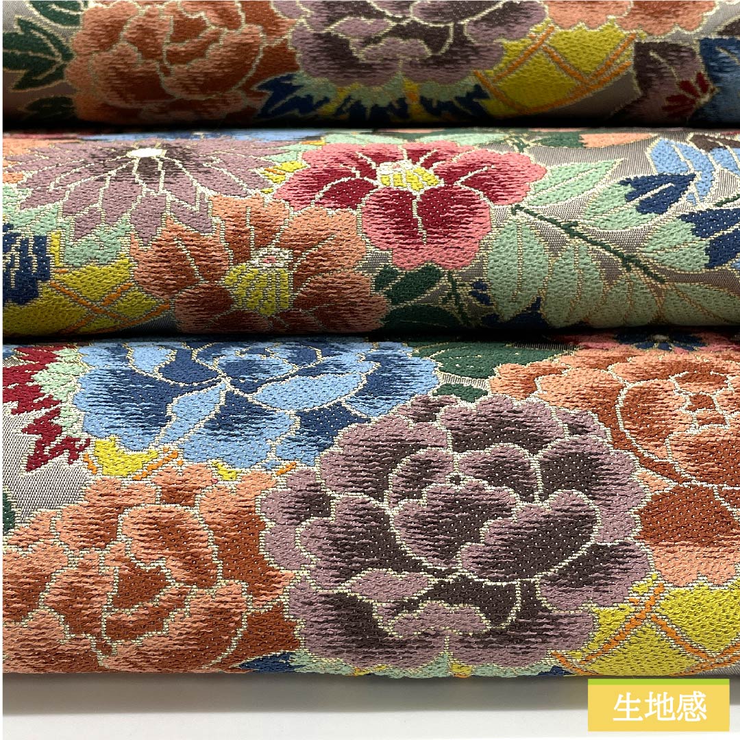 袋帯 正絹 京極生壁色(きょうごくなまかべいろ) 白綾苑大庭 古典柄 花籠 帯丈444cm Sランク 六通 フォーマル グレー系 1123011372322