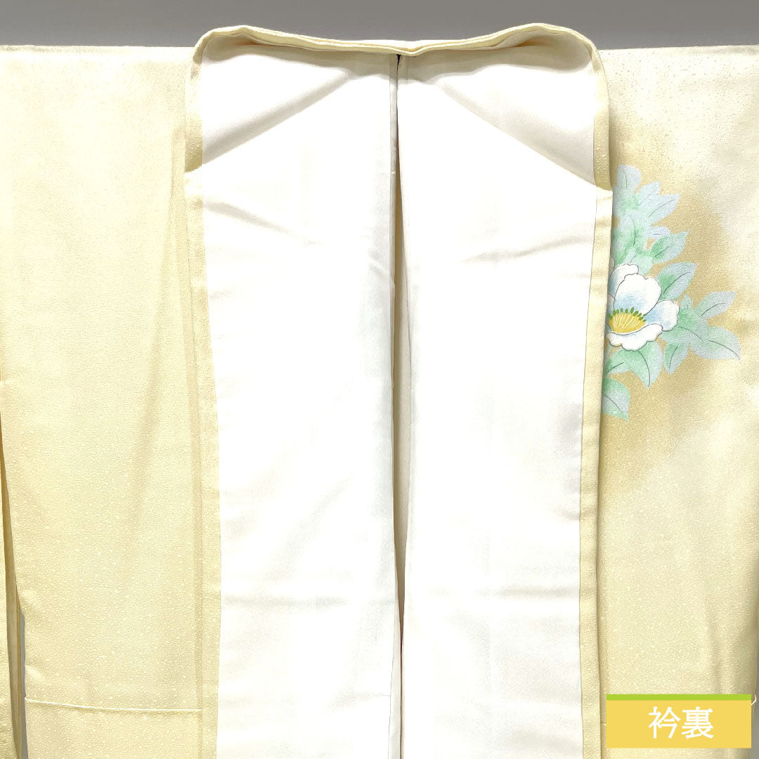 Homongi (formal kimono) made of polyester, lined, length 159.5cm, sleeve length 65cm, Torinoko color, washable, floral pattern, A rank, yellow, 1112004313323