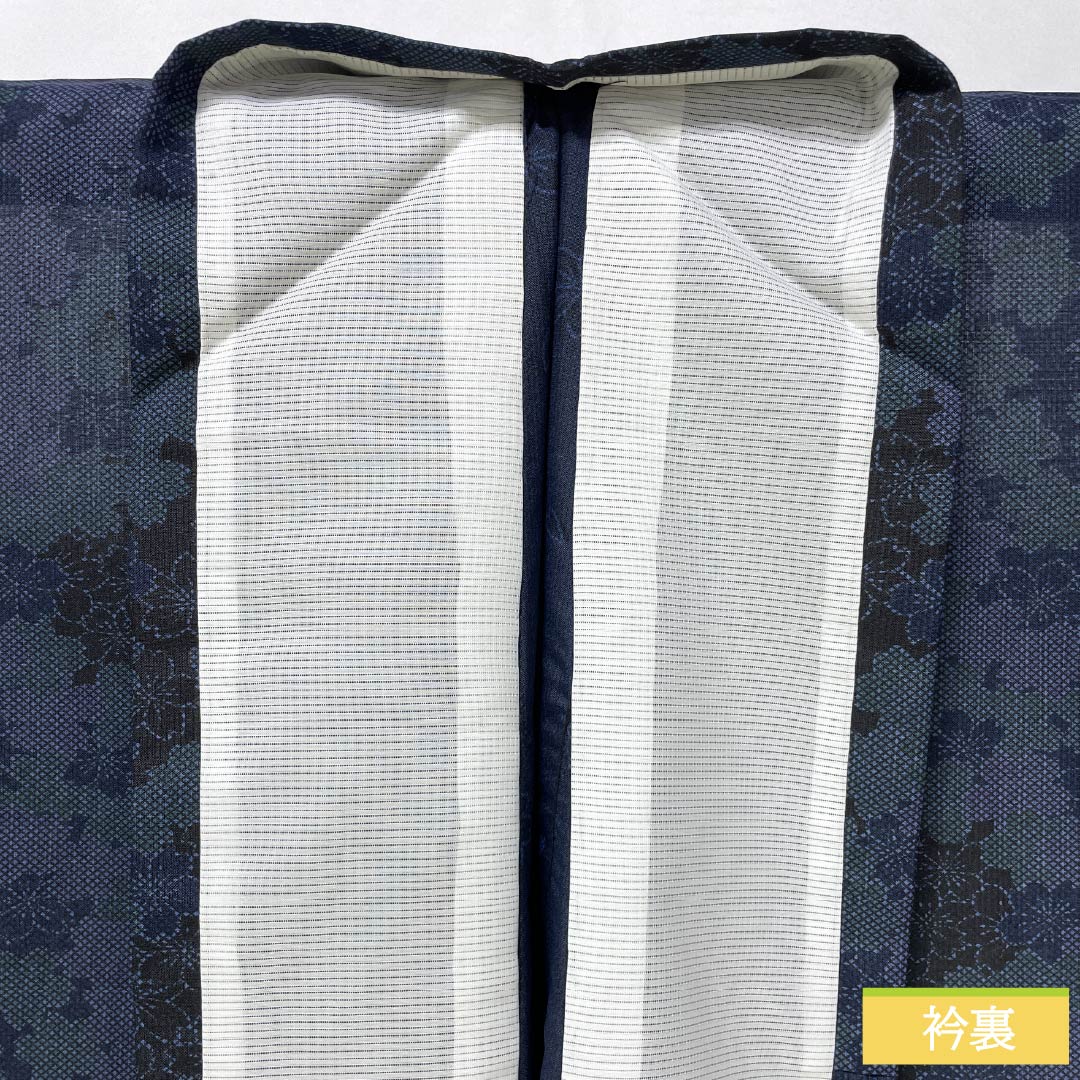 Summer kimono, polyester, small pattern, length 163.5cm, sleeve length 65cm, cherry blossom, washable kimono, gauze, S rank, black, 1132001942410