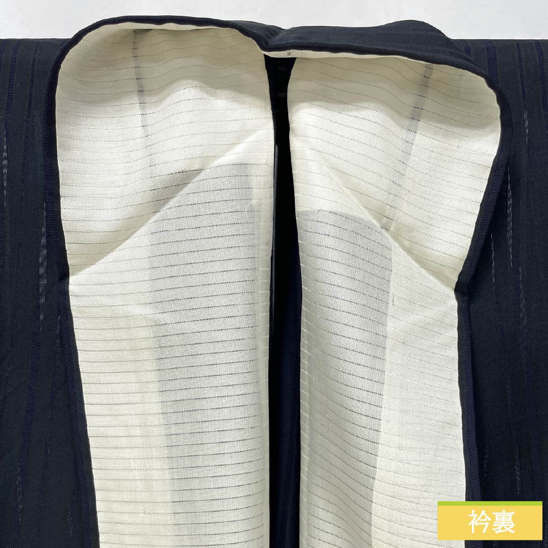 夏物 正絹 色無地 身丈161cm 裄丈63cm 竪絽 ボカシ染 うそつき襦袢 絽 Aランク 黒系 1132002723410
