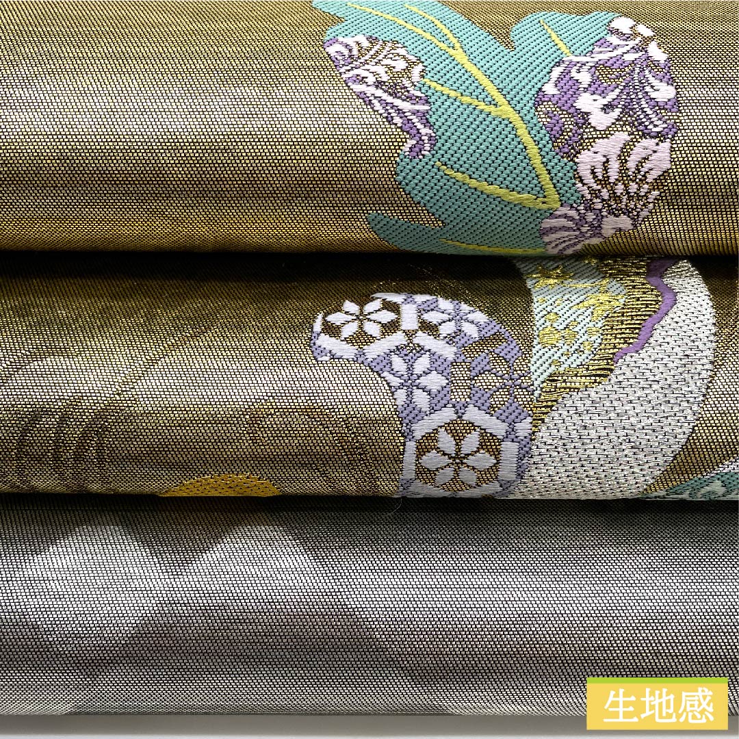 袋帯 金色 乱菊幸結文 鱗 唐花 亀甲 帯丈444cm 正絹 Sランク 六通 フォーマル 金系 1123010732321