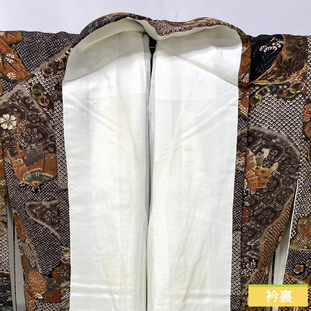 Komon (small pattern) silk, A-rank, length 152cm, sleeve length 62cm, lined, stencil-dyed, classic pattern, brown, product number 1115006503214