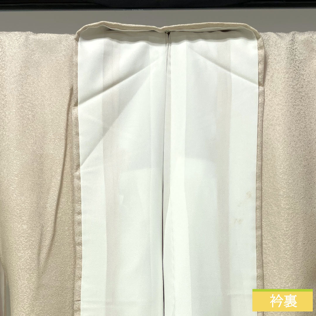 Plain color, polyester, length 170.5cm, sleeve length 65cm, off-white (kinari-iro), washable kimono, one crest, Gosan-kiri, lined, A rank, beige, 1114001263625