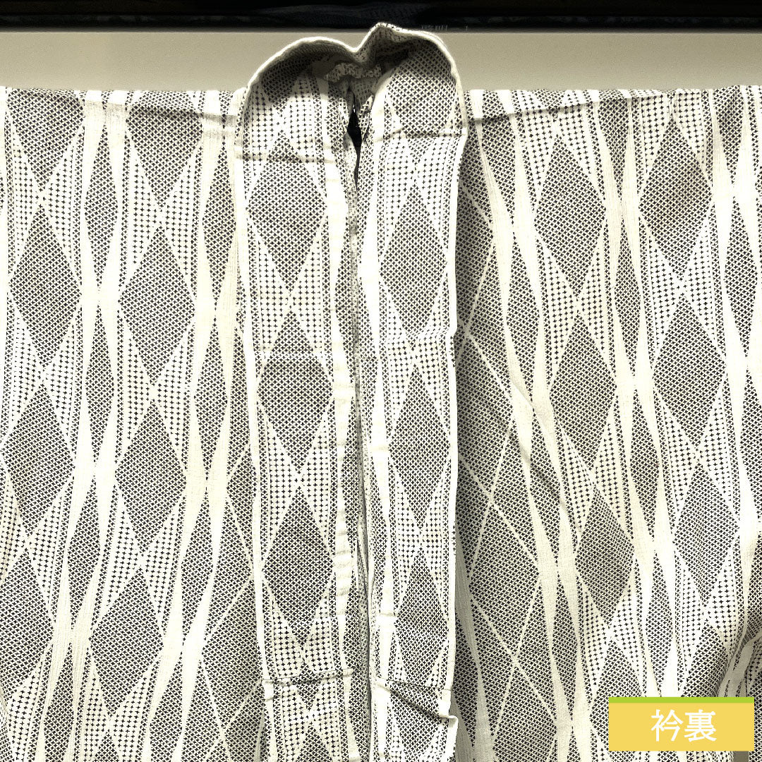 浴衣 木綿 身丈142.5cm 裄丈67cm Sランク 単衣 白系 男物 幾何学模様 1118004962411