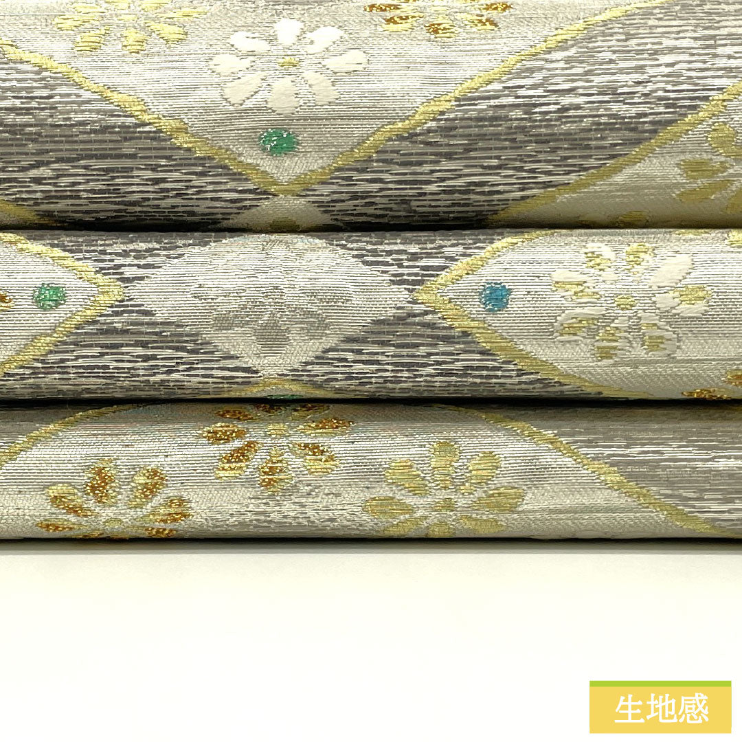 袋帯 正絹 Aランク 夢小路 西陣織 みらくるコート加工 帯丈432cm 六通 フォーマル 銀系 1123016903322