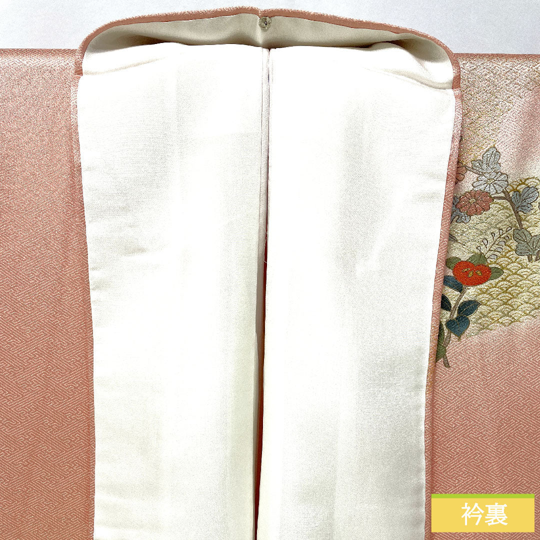 訪問着 正絹 袷 身丈161.5cm 裄丈65.5cm 薄紅梅色(うすこうばいいろ) 京友禅 吉祥文様 Bランク ピンク系 1112006004413